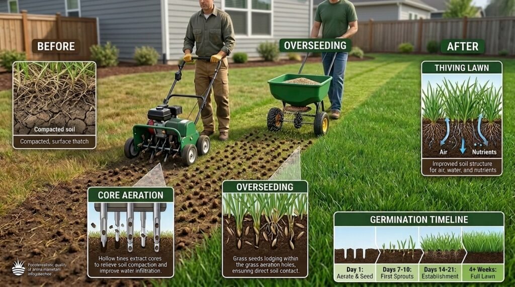 Lawn Care Maintenance Guide – Mowing, Watering & More Aerate and Overseed at Least Once a Year