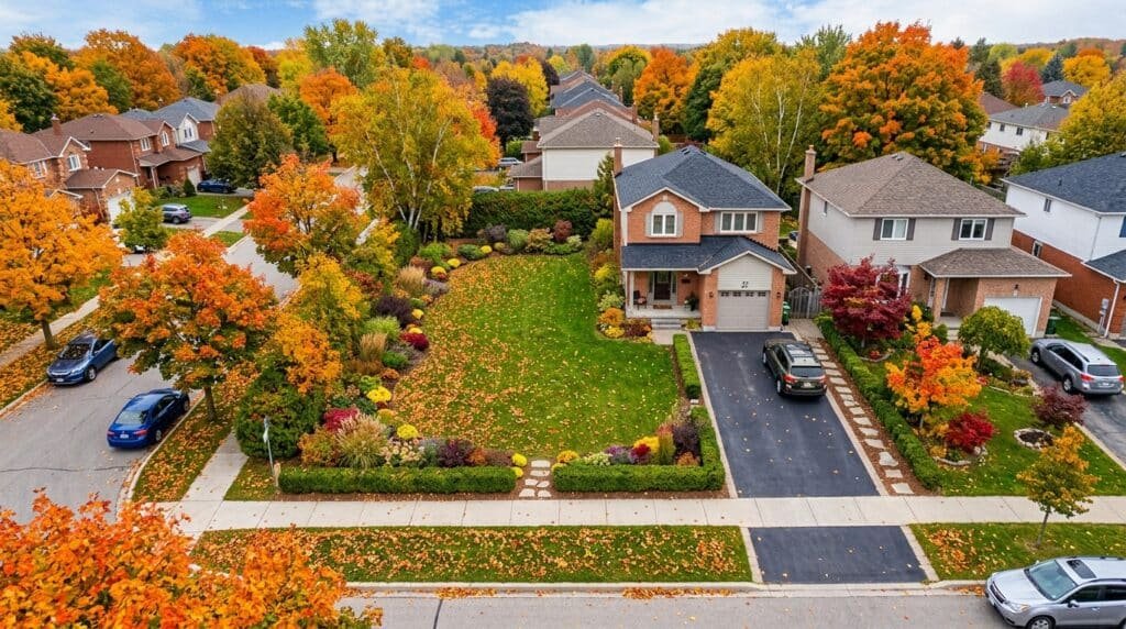 Aerial drone view of a rectangular suburban lawn