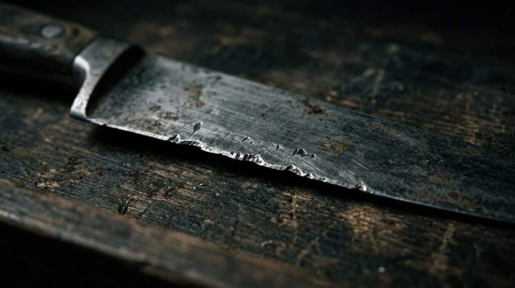 Chipped and dulled kitchen knife blade