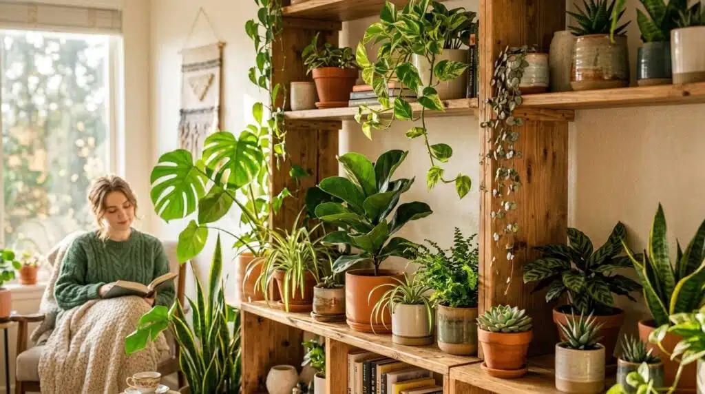 Living_room shelf with houseplants