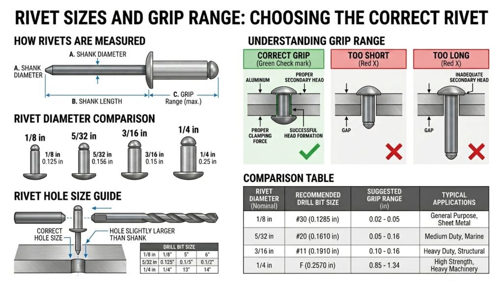 Rivet Sizes and Grip Range
